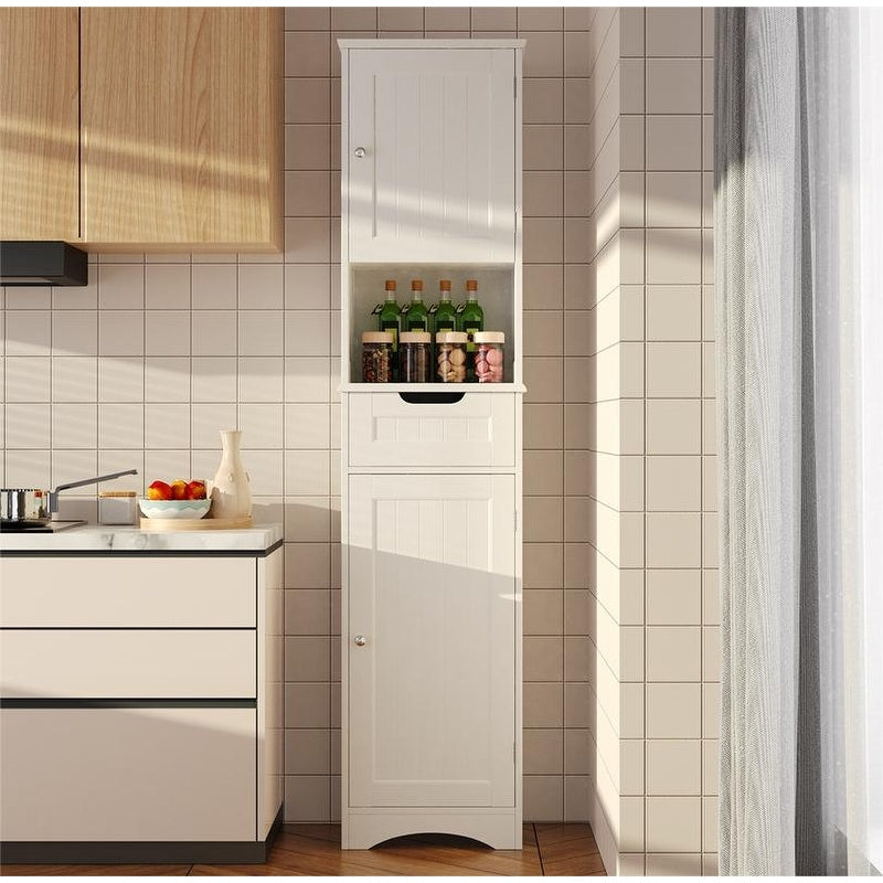 Mobiletto stretto per la biancheria da bagno alto 67'', mobiletto portaoggetti indipendente in legno massello a 5 ripiani