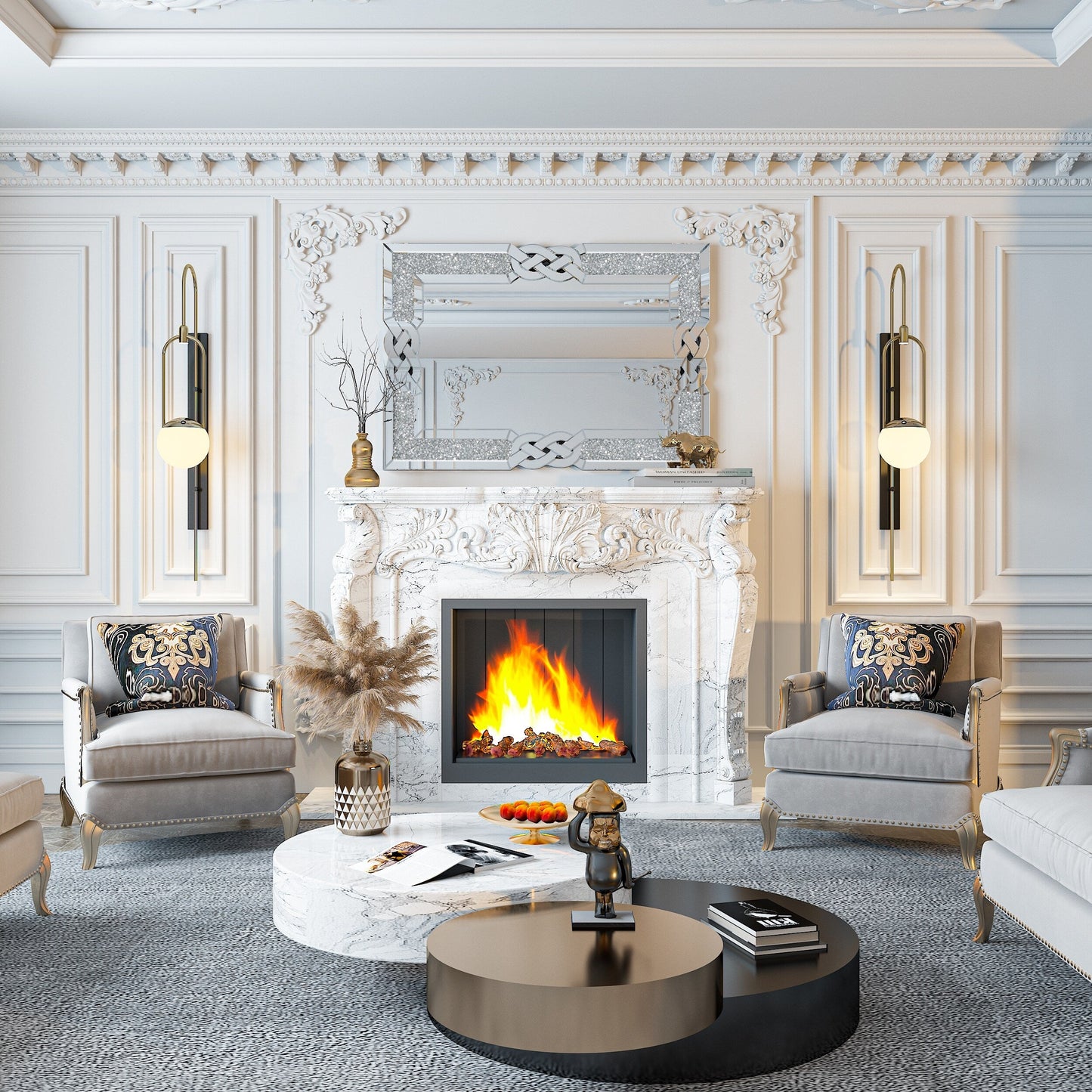 Specchio da parete con motivo a diamante Glam Crystal Accent