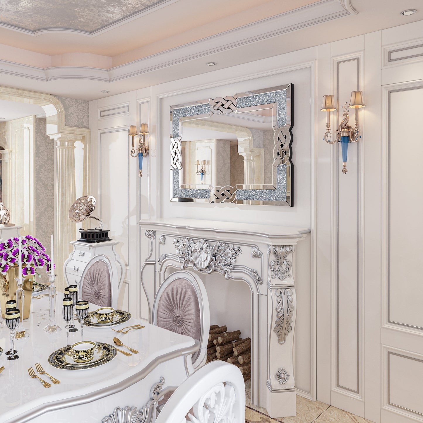 Specchio da parete con motivo a diamante Glam Crystal Accent