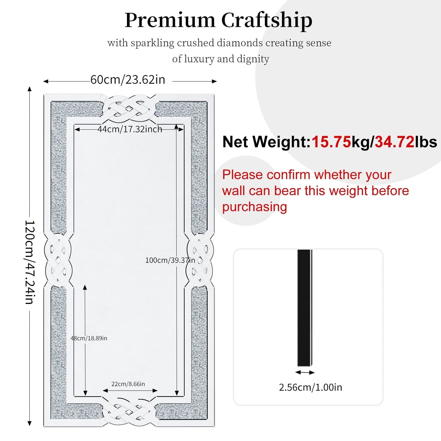 Specchio da parete con motivo a diamante Glam Crystal Accent