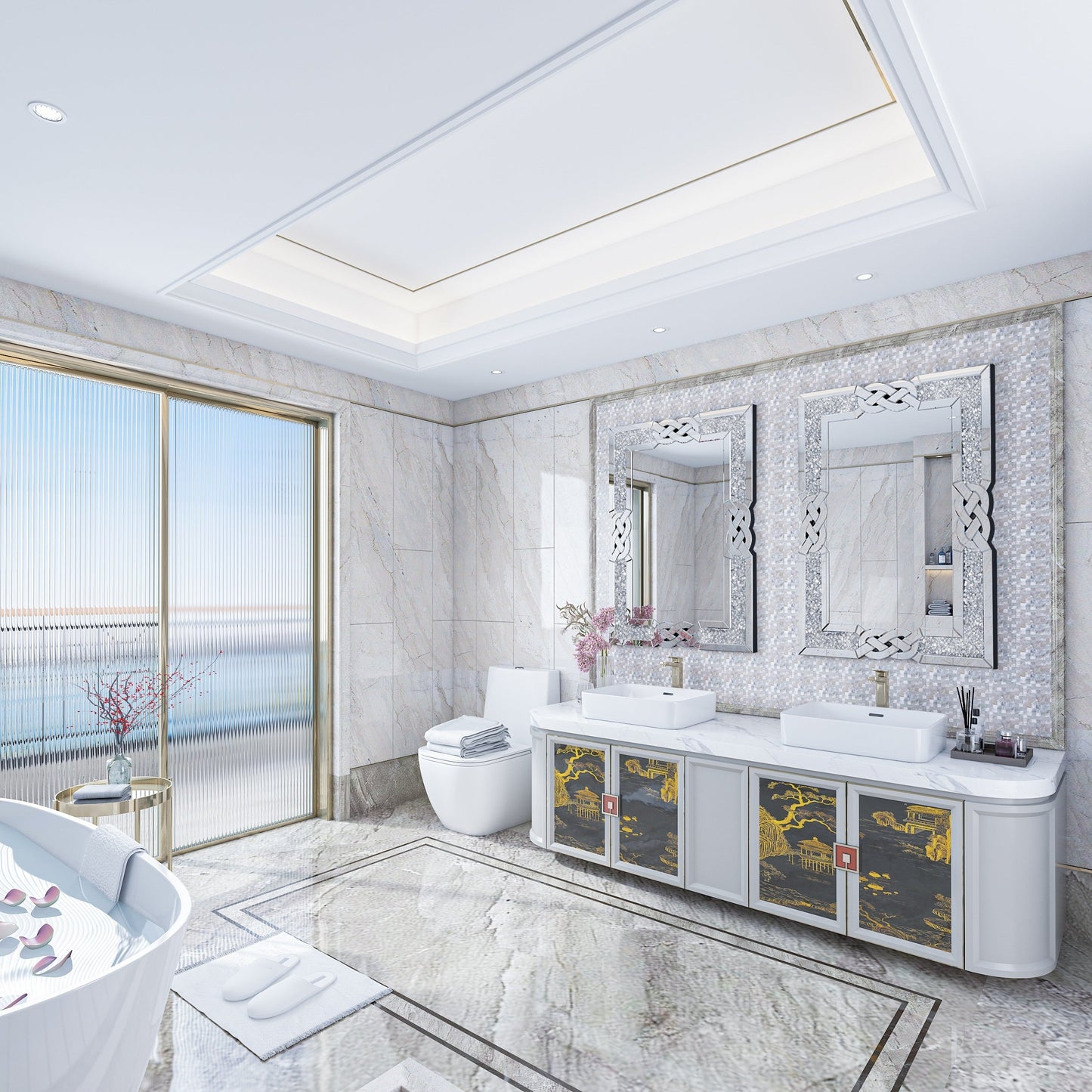 Specchio da parete con motivo a diamante Glam Crystal Accent