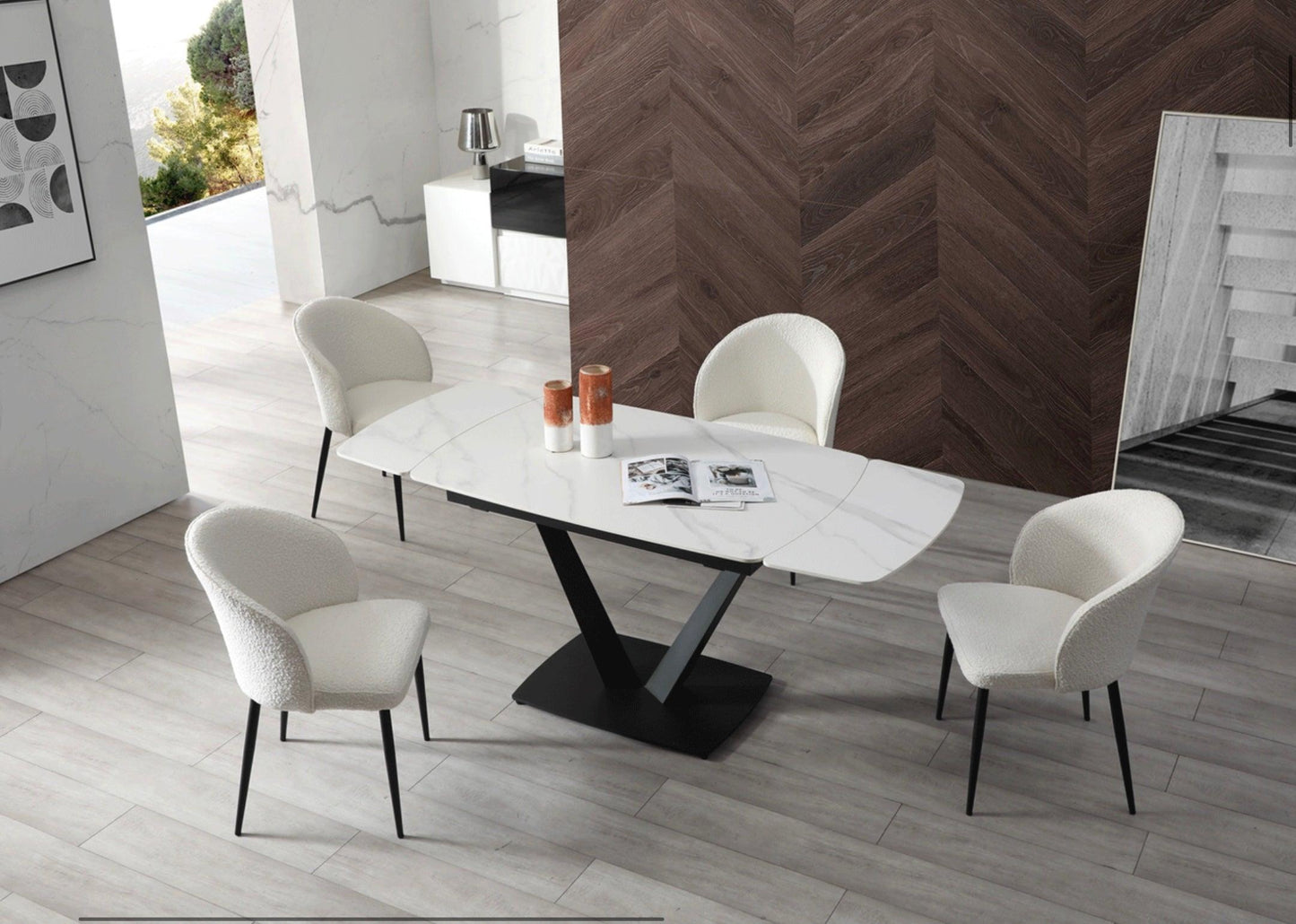 Tavolo da pranzo Niah 47" - 71" BASE NERA, con 4 sedie