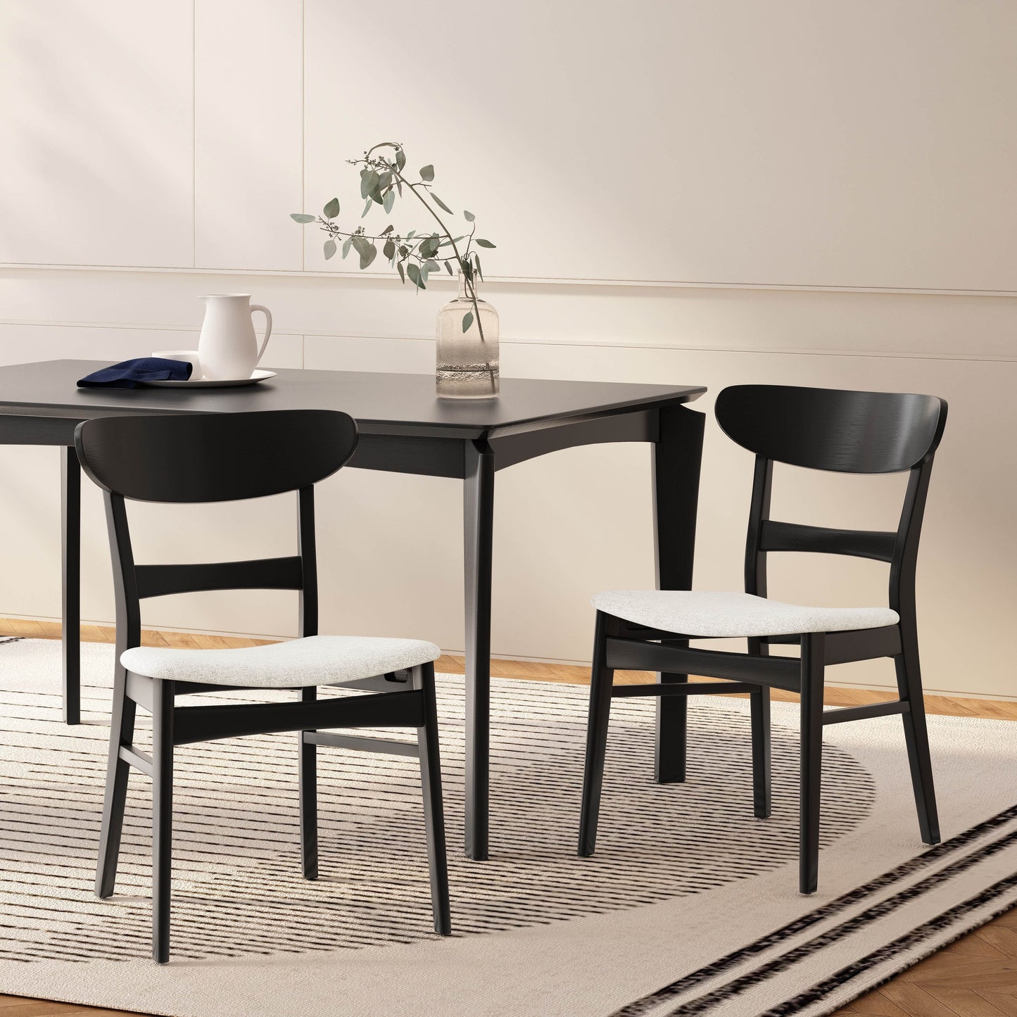 Sedia da pranzo Abrielle in legno di caucciù imbottita in stile moderno di metà secolo (set di 2) di Christopher Knight Home