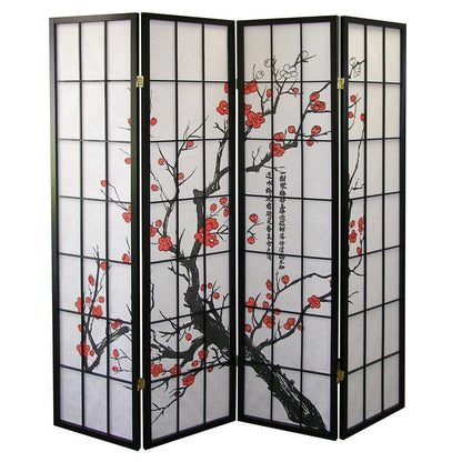 Divisorio per stanza giapponese a 4 pannelli Roundhill Furniture, Plum Blossom