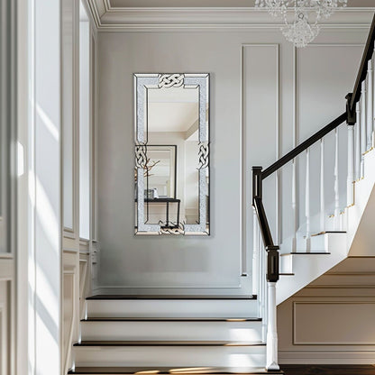 Grande specchio da parete a incastro con perline di cristallo rettangolare