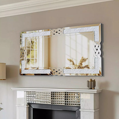 Grande specchio da parete a incastro con perline di cristallo rettangolare