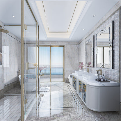 Grande specchio da parete a incastro con perline di cristallo rettangolare