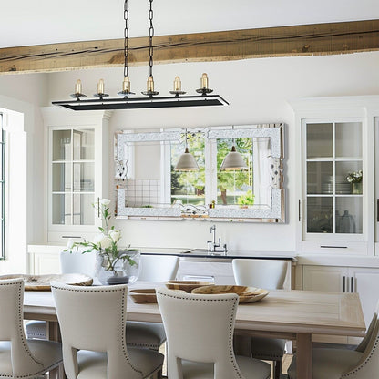 Grande specchio da parete a incastro con perline di cristallo rettangolare