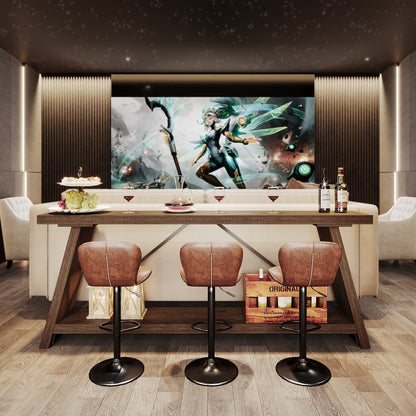 Tavolo da divano in legno rustico lungo 70,9 pollici con ripiano portaoggetti