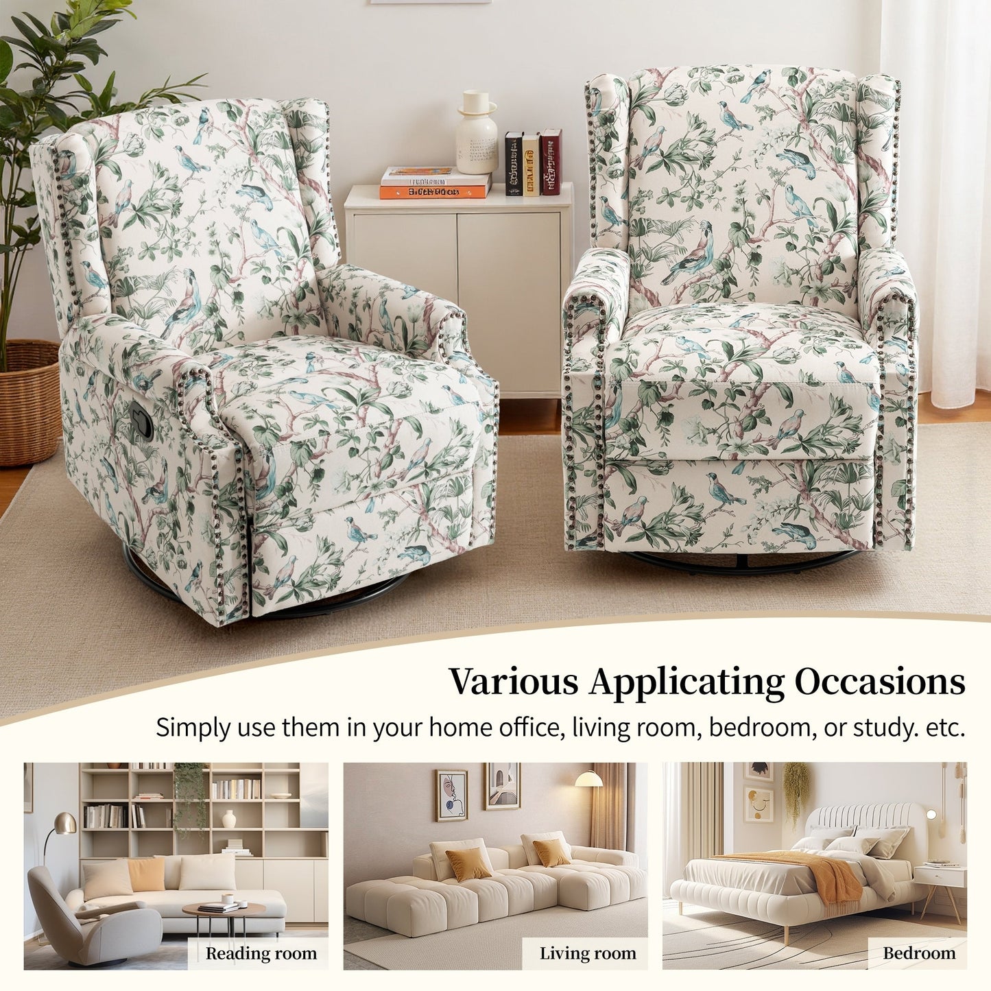 Poltrona reclinabile girevole manuale con schienale a spinta, modello W 29'', set da 2