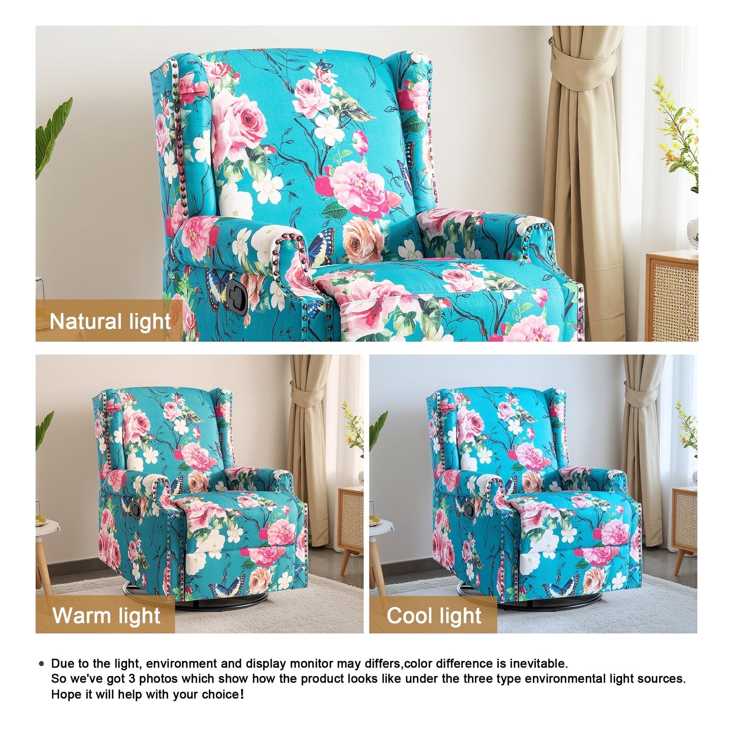 Poltrona reclinabile girevole manuale con schienale a spinta, modello W 29'', set da 2