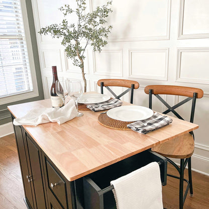 Carrello da cucina Sophia &amp; William con ribaltina e piano in legno di caucciù, carrello da cucina con ruote e ampio mobiletto portaoggetti