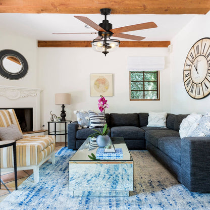 Ventilatore da soffitto reversibile in legno da 52 pollici con 5 pale e 3 luci e telecomando