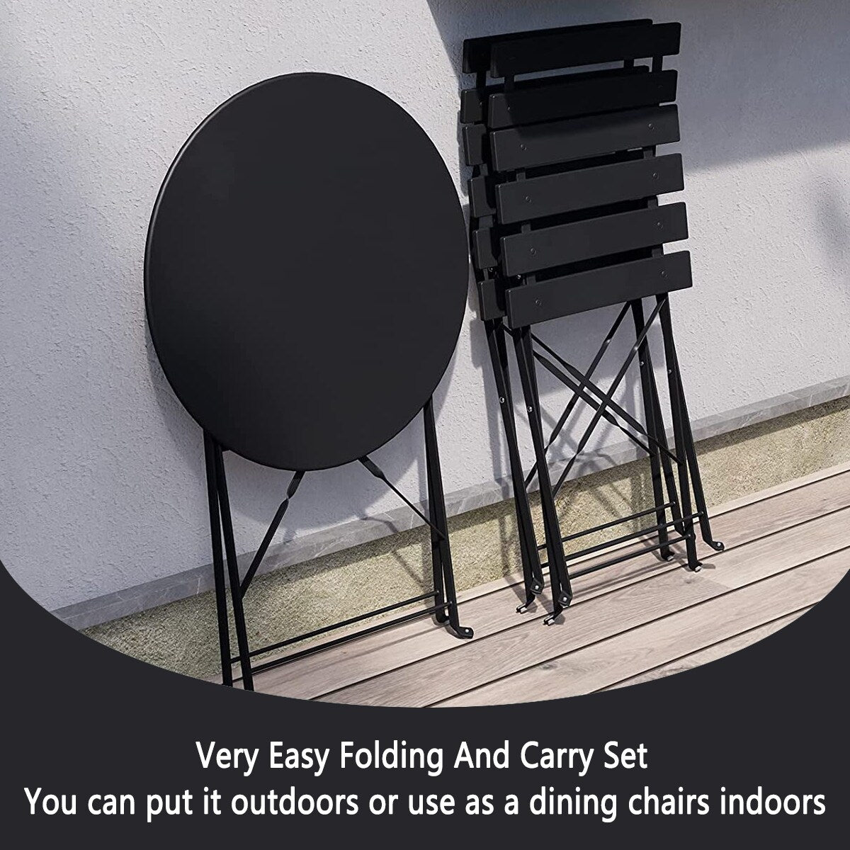 Set da bistrot pieghevole in metallo da 3 pezzi, set da conversazione per esterni/interni resistente alle intemperie per patio, cortile, giardino