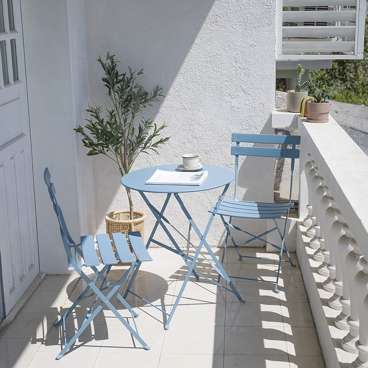 Set da bistrot pieghevole in metallo da 3 pezzi, set da conversazione per esterni/interni resistente alle intemperie per patio, cortile, giardino