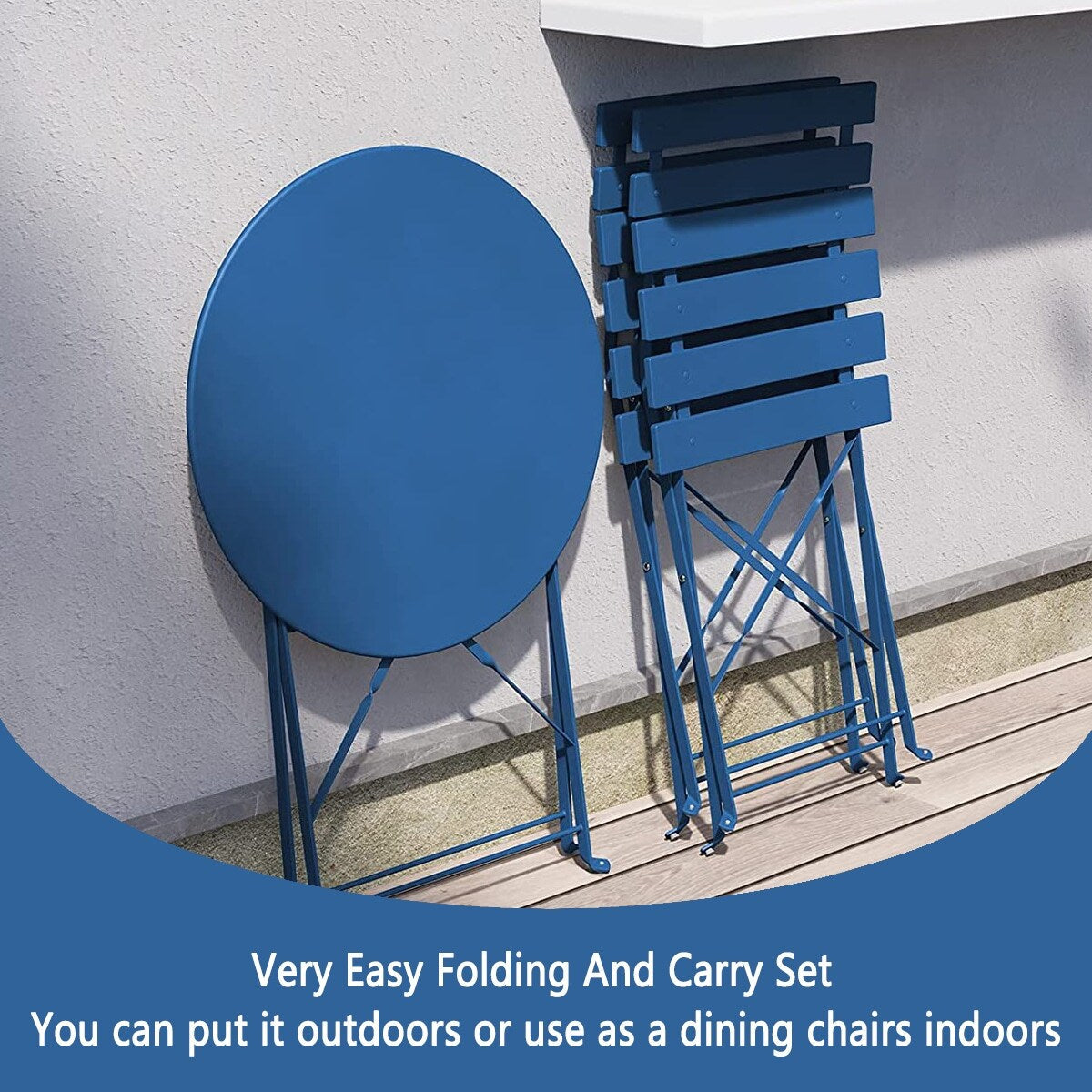 Set da bistrot pieghevole in metallo da 3 pezzi, set da conversazione per esterni/interni resistente alle intemperie per patio, cortile, giardino