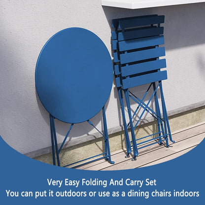 Set da bistrot pieghevole in metallo da 3 pezzi, set da conversazione per esterni/interni resistente alle intemperie per patio, cortile, giardino