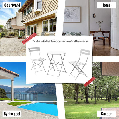 Set da bistrot pieghevole in metallo da 3 pezzi, set da conversazione per esterni/interni resistente alle intemperie per patio, cortile, giardino