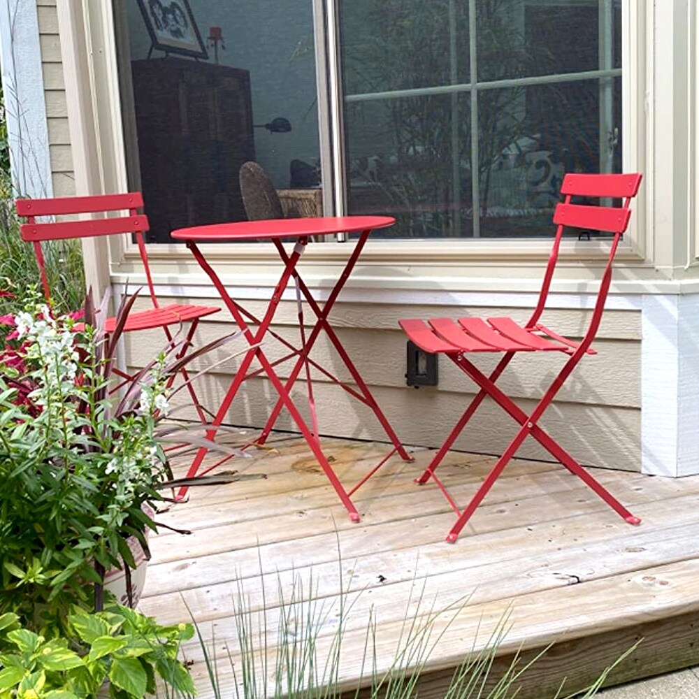 Set da bistrot pieghevole in metallo da 3 pezzi, set da conversazione per esterni/interni resistente alle intemperie per patio, cortile, giardino