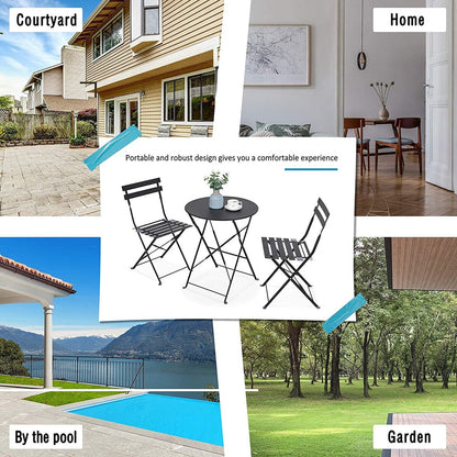 Set da bistrot pieghevole in metallo da 3 pezzi, set da conversazione per esterni/interni resistente alle intemperie per patio, cortile, giardino