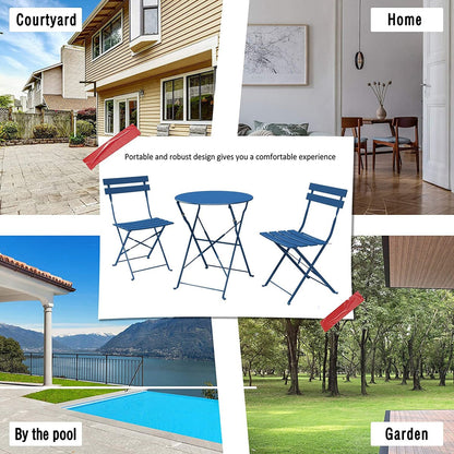 Set da bistrot pieghevole in metallo da 3 pezzi, set da conversazione per esterni/interni resistente alle intemperie per patio, cortile, giardino