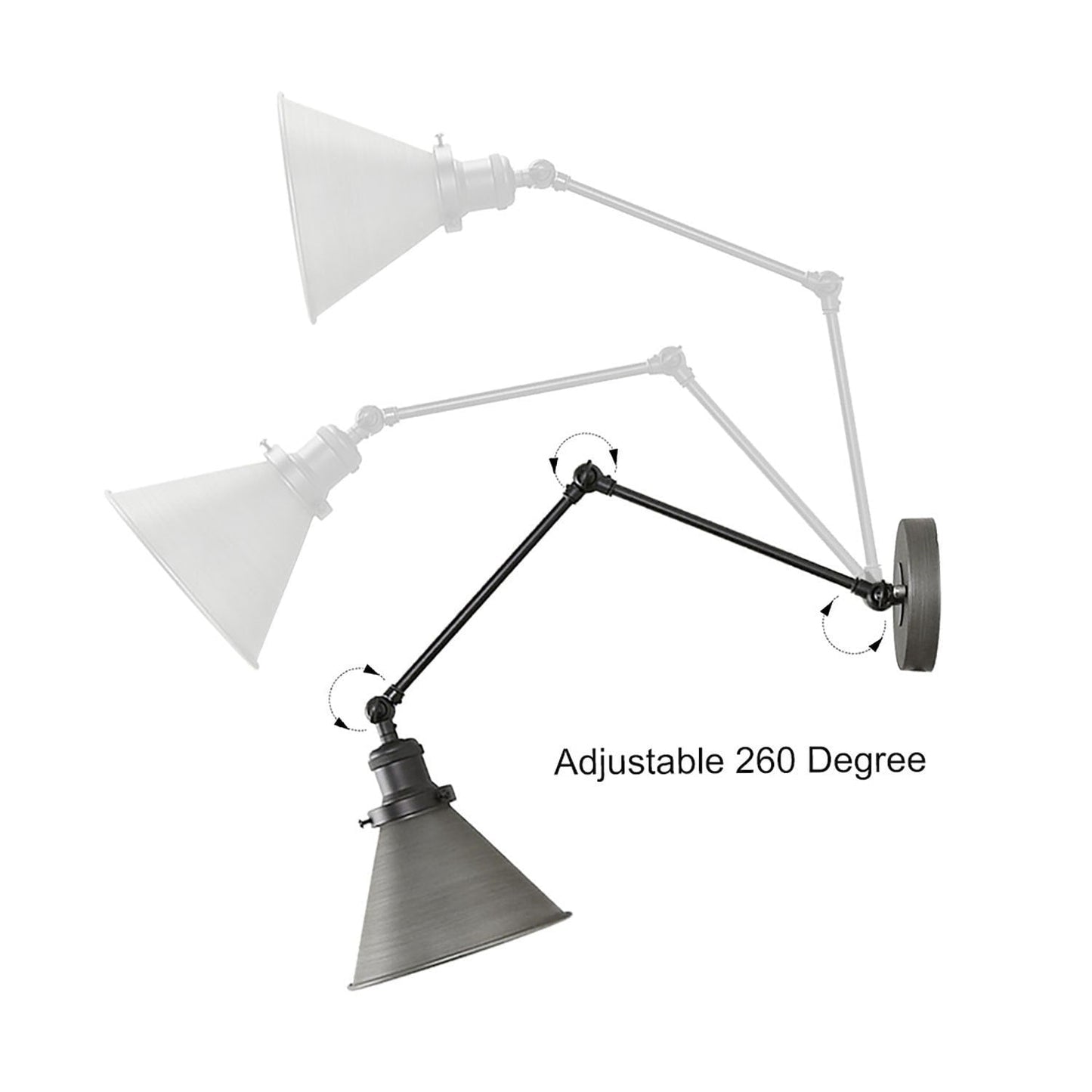 Set di 2 moderne luci a braccio oscillante regolabili, applique da parete cablate e con spina