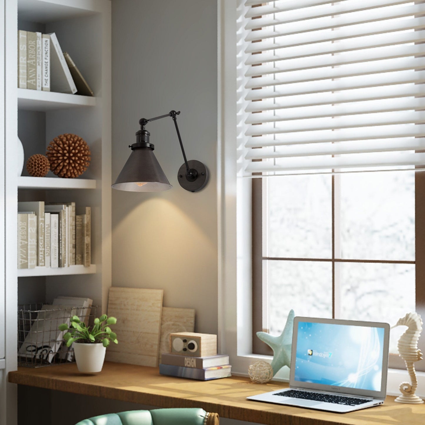 Set di 2 moderne luci a braccio oscillante regolabili, applique da parete cablate e con spina