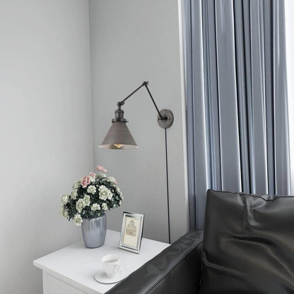 Set di 2 moderne luci a braccio oscillante regolabili, applique da parete cablate e con spina