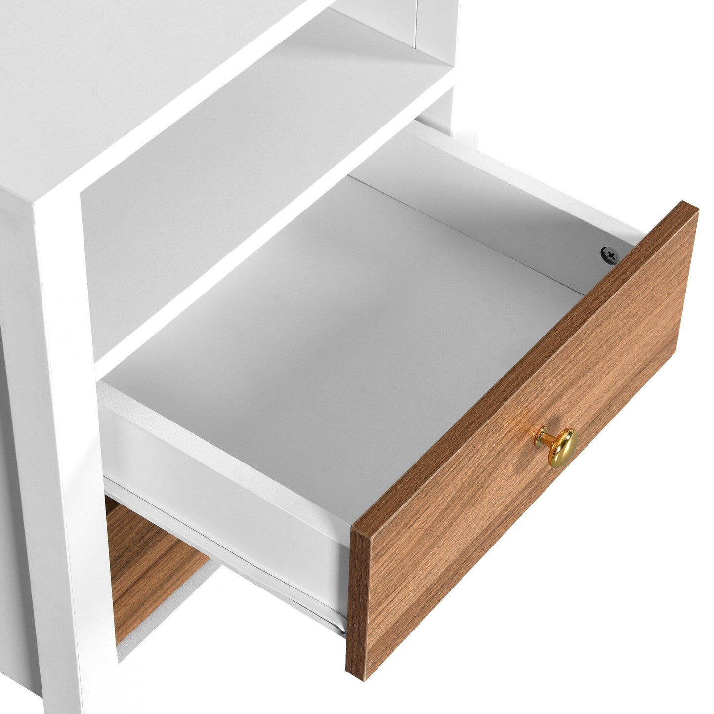 Set di 2 comodini con stazione di ricarica, tavolino laterale con 2 cassetti, porte USB e prese, comodino