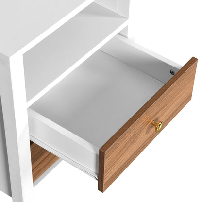 Set di 2 comodini con stazione di ricarica, tavolino laterale con 2 cassetti, porte USB e prese, comodino