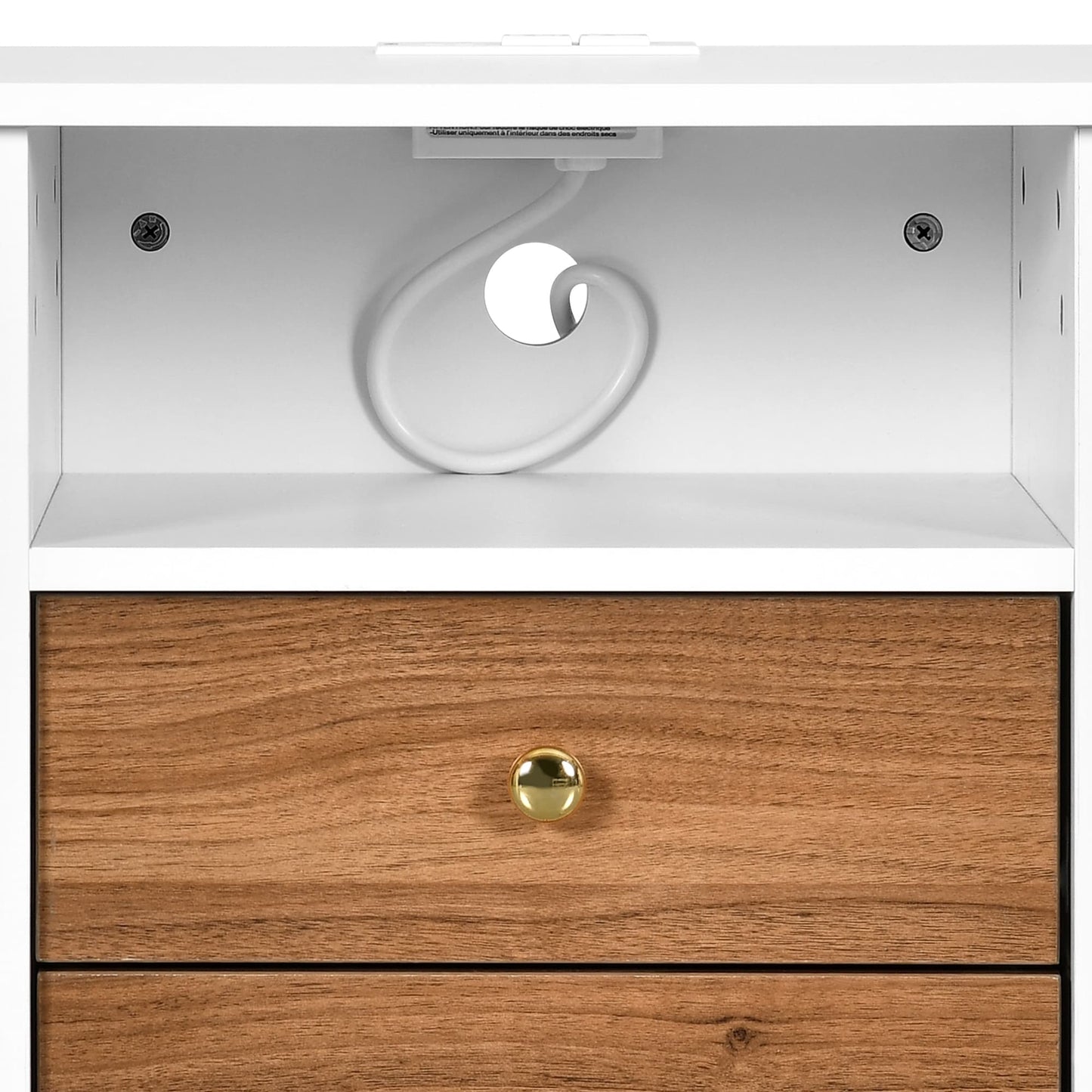 Set di 2 comodini con stazione di ricarica, tavolino laterale con 2 cassetti, porte USB e prese, comodino