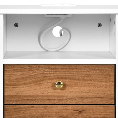 Set di 2 comodini con stazione di ricarica, tavolino laterale con 2 cassetti, porte USB e prese, comodino