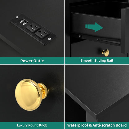 Set di 2 comodini con stazione di ricarica, tavolino laterale con 2 cassetti, porte USB e prese, comodino