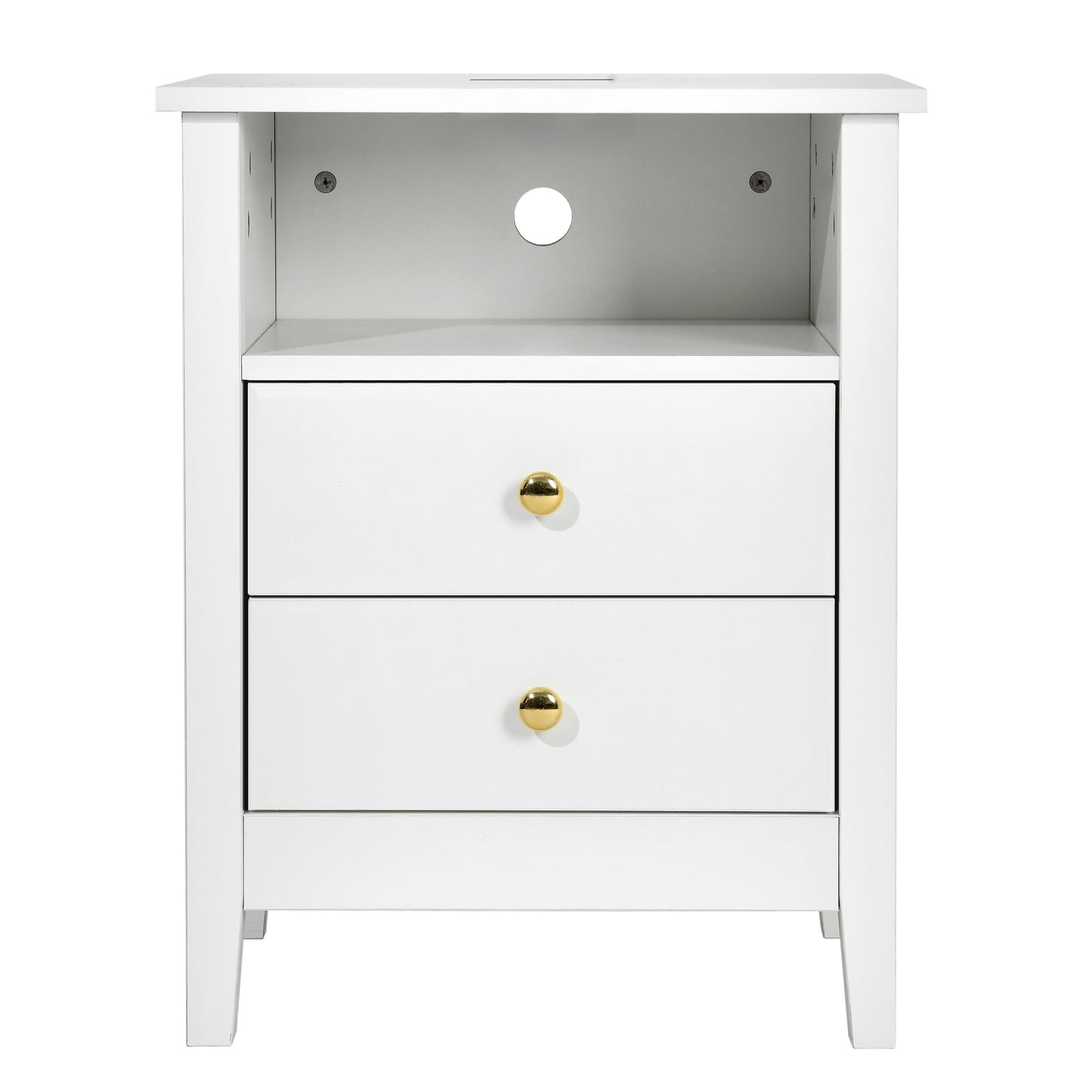 Set di 2 comodini con stazione di ricarica, tavolino laterale con 2 cassetti, porte USB e prese, comodino