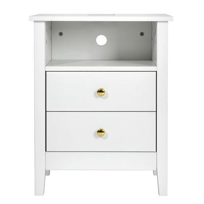 Set di 2 comodini con stazione di ricarica, tavolino laterale con 2 cassetti, porte USB e prese, comodino