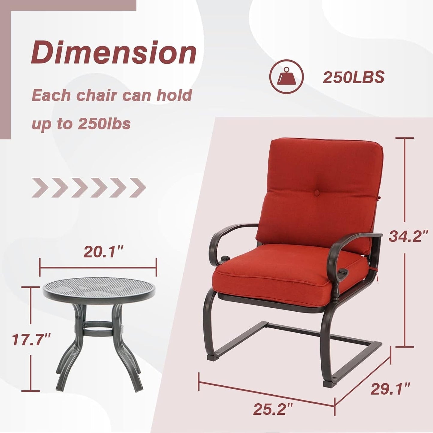Set da pranzo Nista da esterno con 3 sedie e cuscini per patio, tavolino e C-Spring Bistro di Havenside Home