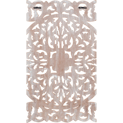 Norma Floral, arte murale in legno naturale intagliato a mano, 48x28 pollici, 3 pannelli