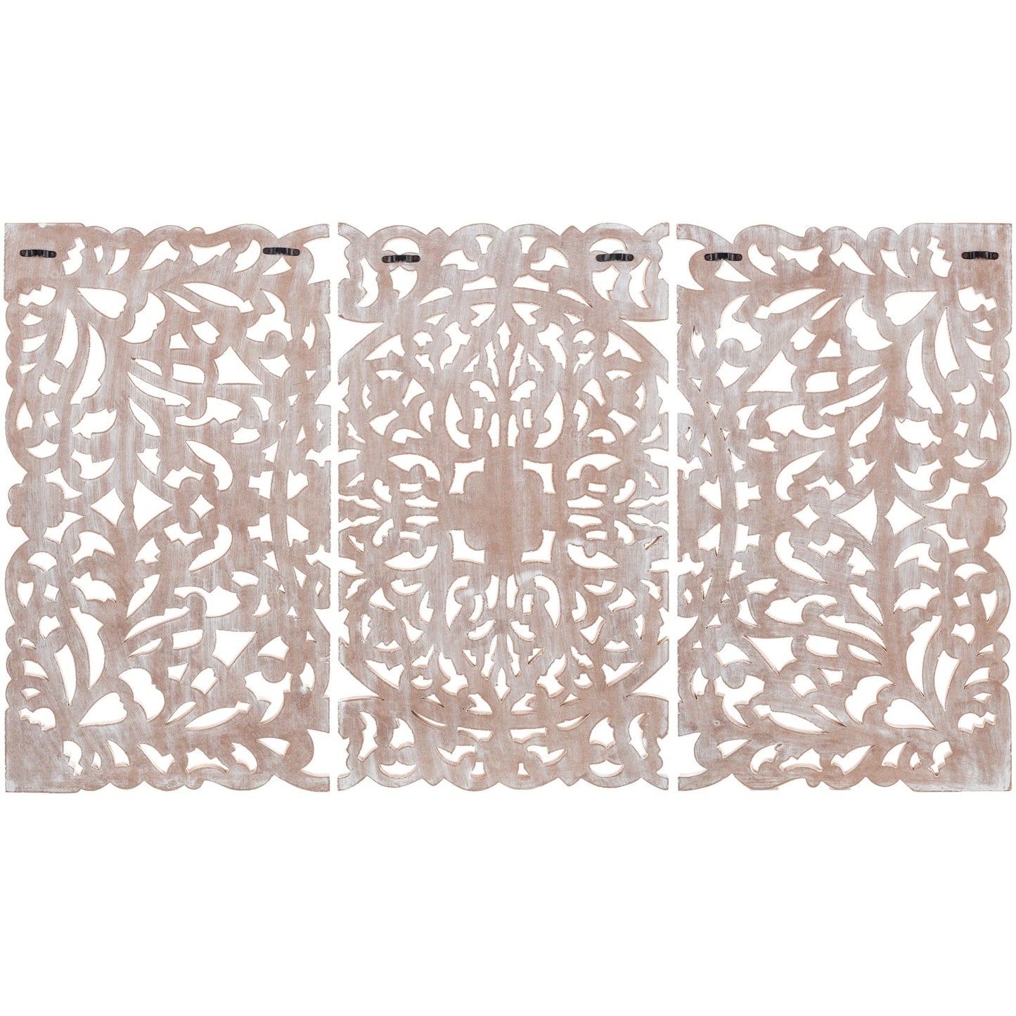 Norma Floral, arte murale in legno naturale intagliato a mano, 48x28 pollici, 3 pannelli