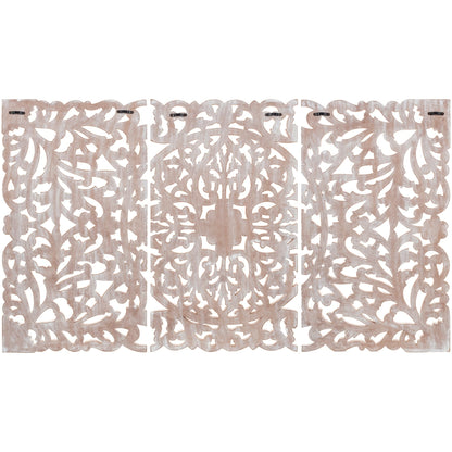 Norma Floral, arte murale in legno naturale intagliato a mano, 48x28 pollici, 3 pannelli