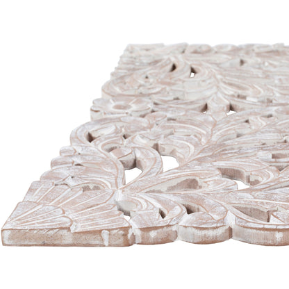 Norma Floral, arte murale in legno naturale intagliato a mano, 48x28 pollici, 3 pannelli