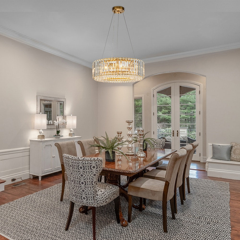 Lampadario moderno rotondo in cristallo OYIPRO da 6/8/12 luci a forma di tamburo per isola cucina