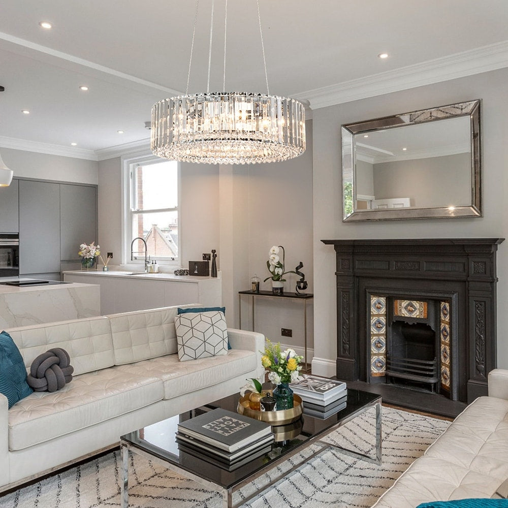 Lampadario moderno rotondo in cristallo OYIPRO da 6/8/12 luci a forma di tamburo per isola cucina