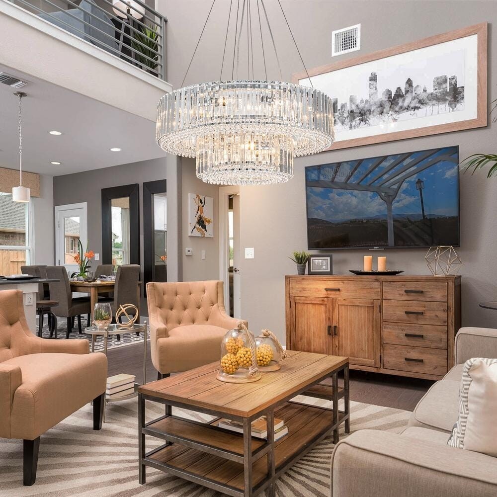 Lampadario moderno rotondo in cristallo OYIPRO da 6/8/12 luci a forma di tamburo per isola cucina