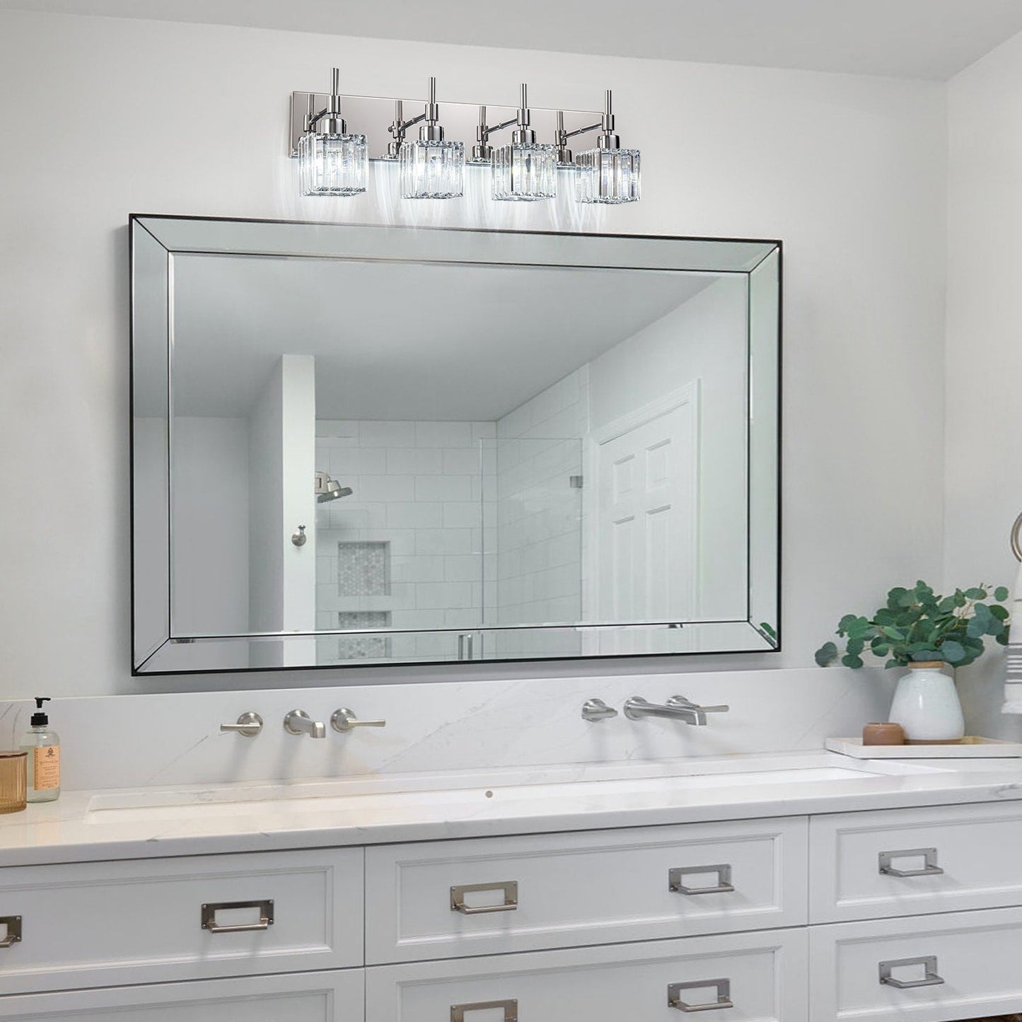 Ora Modern, lampade da bagno in cristallo dimmerabili sopra lo specchio, luci glamour per il bagno