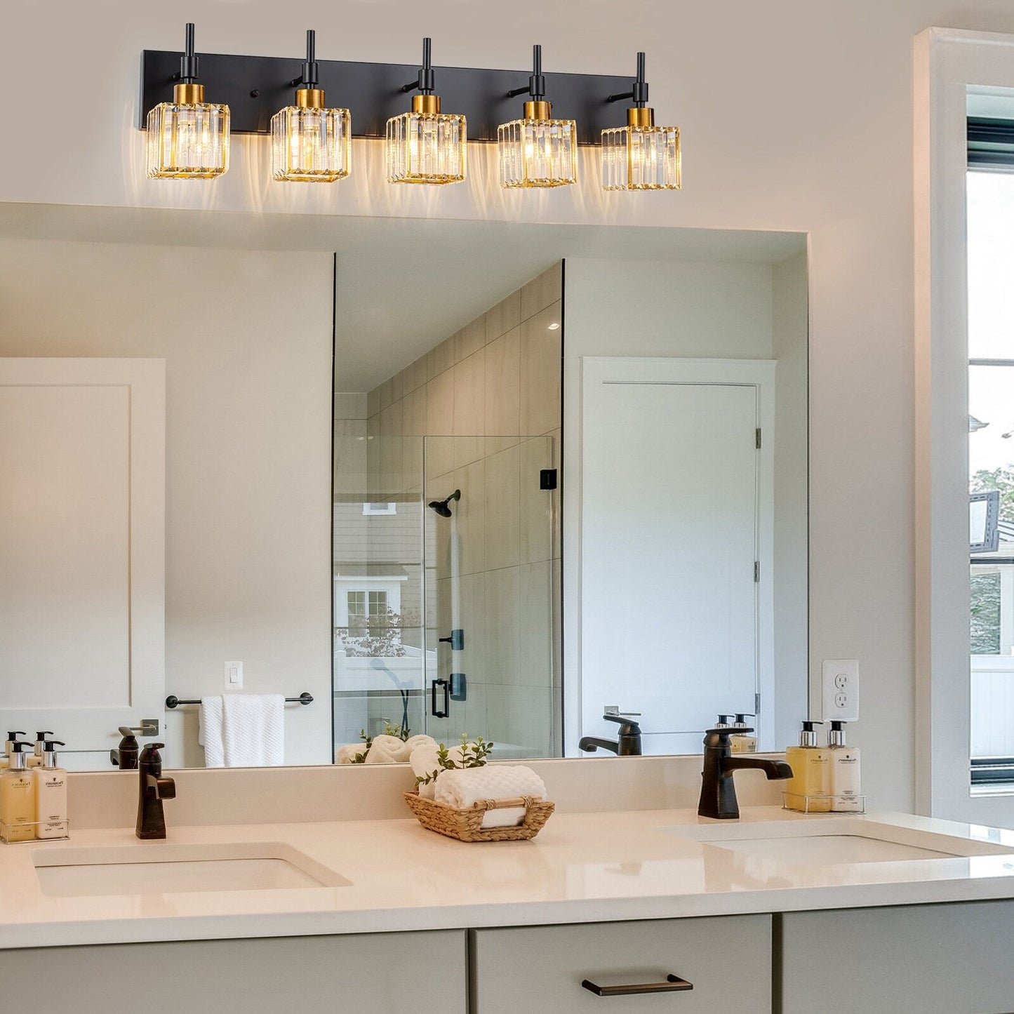 Ora Modern, lampade da bagno in cristallo dimmerabili sopra lo specchio, luci glamour per il bagno