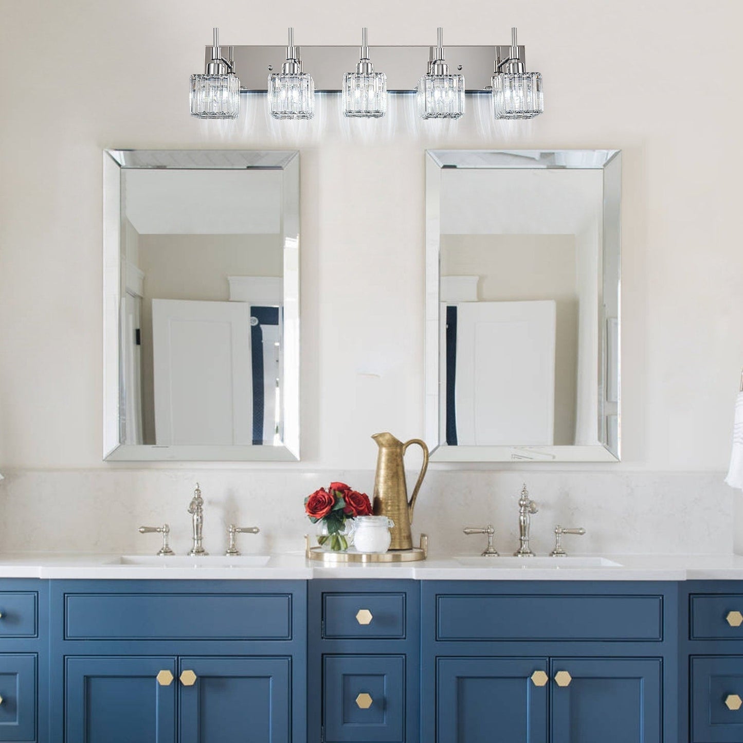 Ora Modern, lampade da bagno in cristallo dimmerabili sopra lo specchio, luci glamour per il bagno