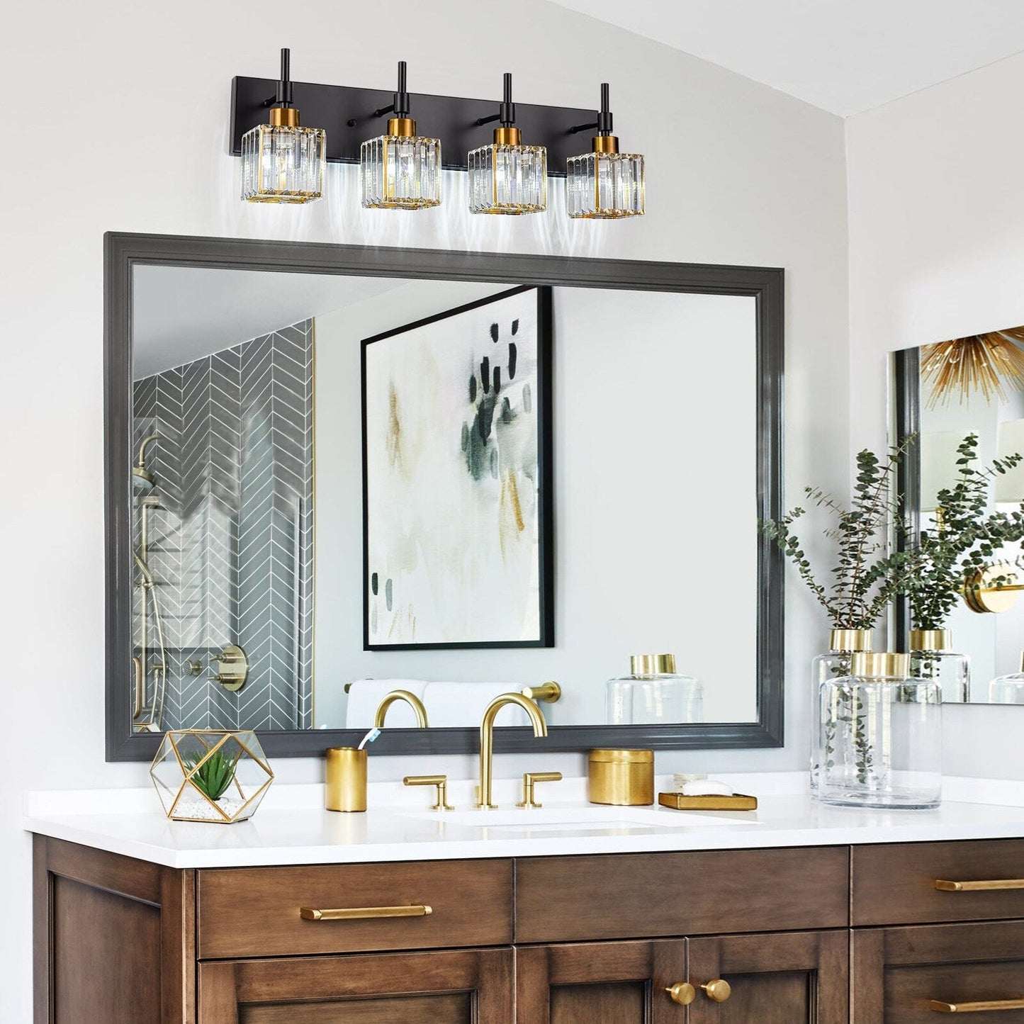 Ora Modern, lampade da bagno in cristallo dimmerabili sopra lo specchio, luci glamour per il bagno