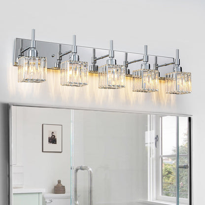 Ora Modern, lampade da bagno in cristallo dimmerabili sopra lo specchio, luci glamour per il bagno