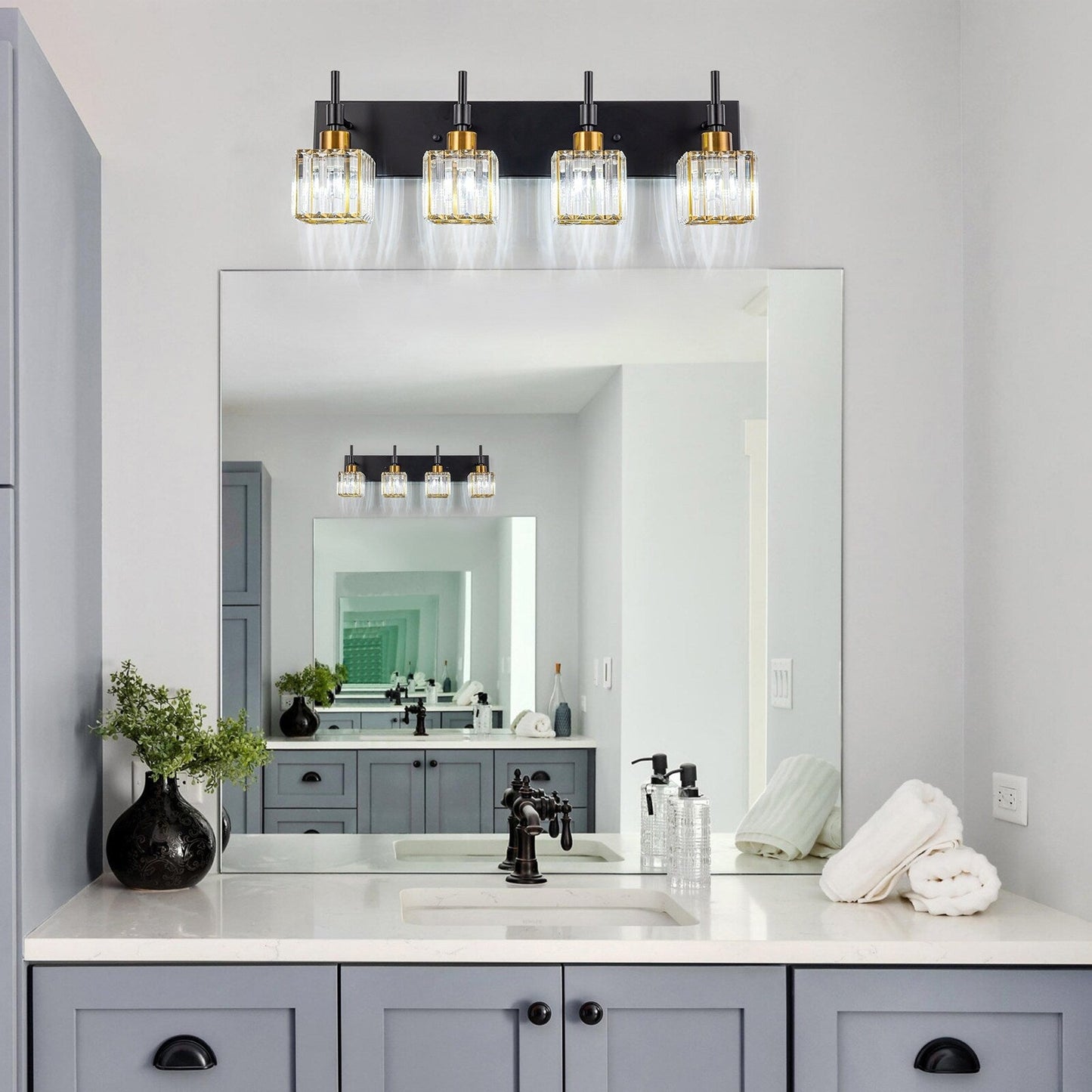 Ora Modern, lampade da bagno in cristallo dimmerabili sopra lo specchio, luci glamour per il bagno