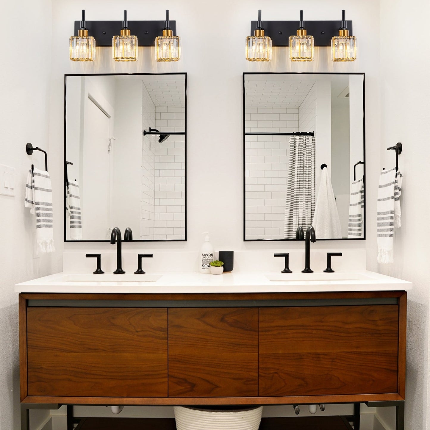 Ora Modern, lampade da bagno in cristallo dimmerabili sopra lo specchio, luci glamour per il bagno